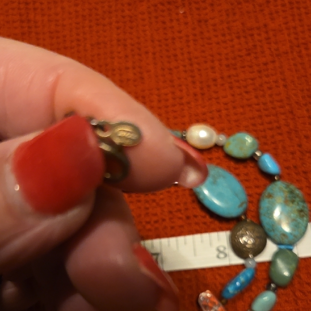 Turquoise and Pearl Beaded Necklace - Picture 6 of 7